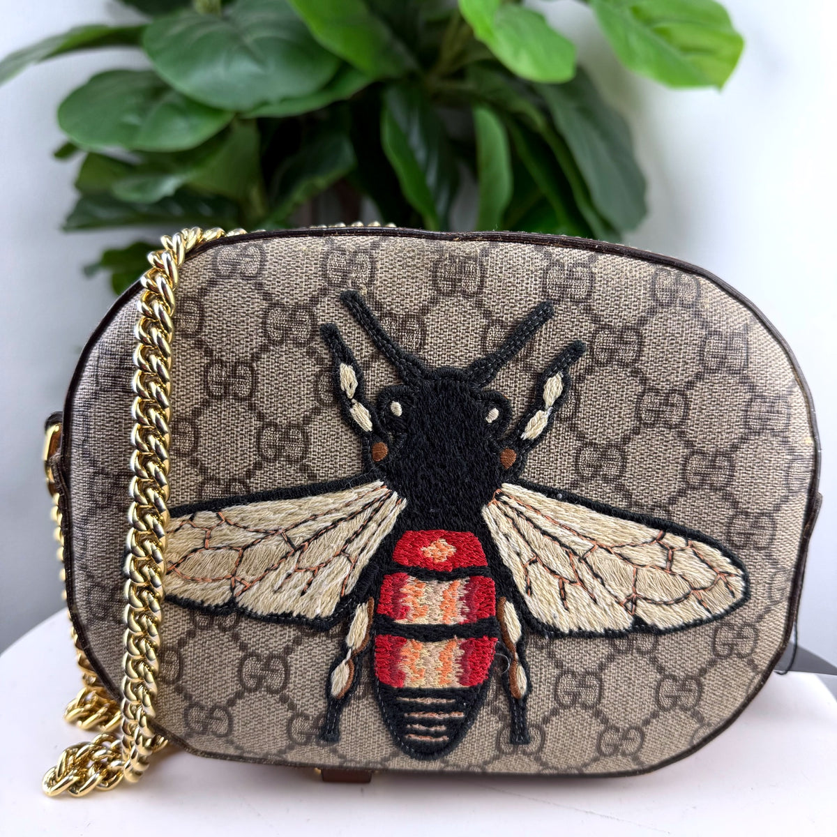 Authentic Gucci GG Supreme Bee Mini Chain Camera Bag - 01_front.jpg