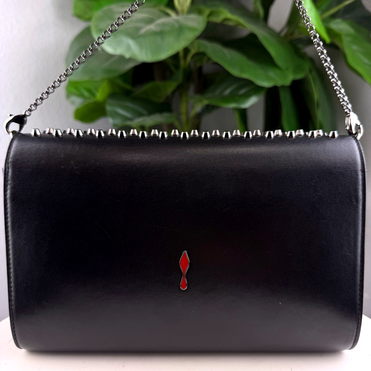 Authentic Christian Louboutin Paloma Black Leather Studded Clutch - 02_back.jpg