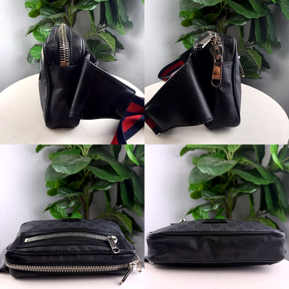 Authentic Gucci GG Supreme Belt Bag Black Leather Web Strap - 03_detail_1.jpg