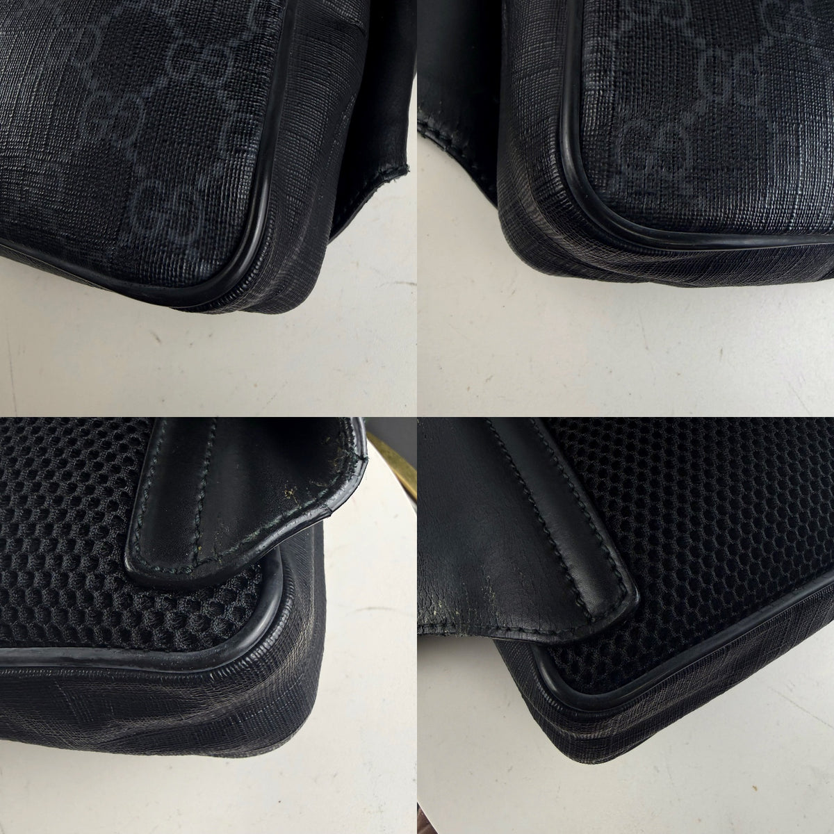 Authentic Gucci GG Supreme Belt Bag Black Leather Web Strap - 04_detail_2.jpg