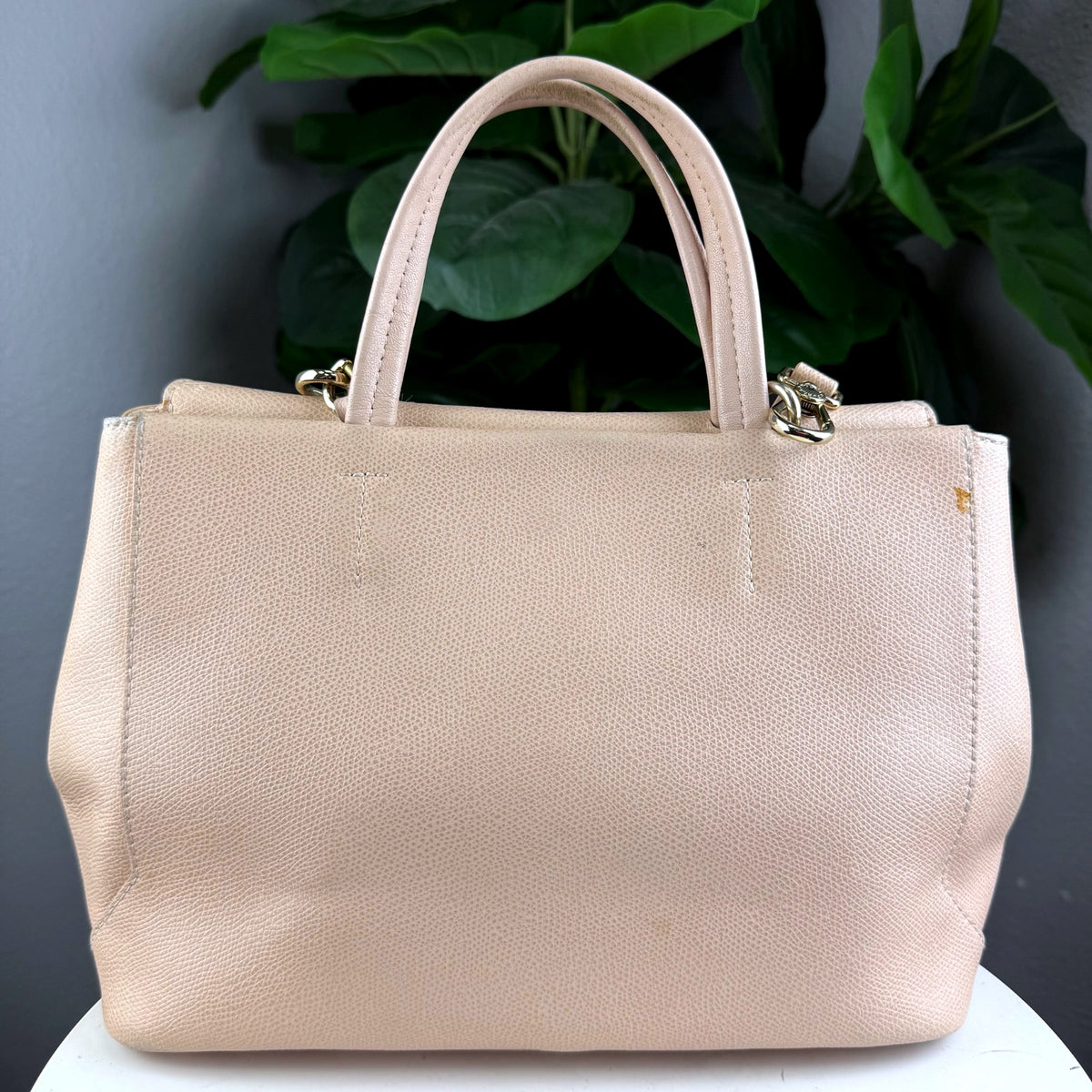 Authentic Furla Beige Saffiano Leather Structured Tote Handbag with Strap - 02_back.jpg