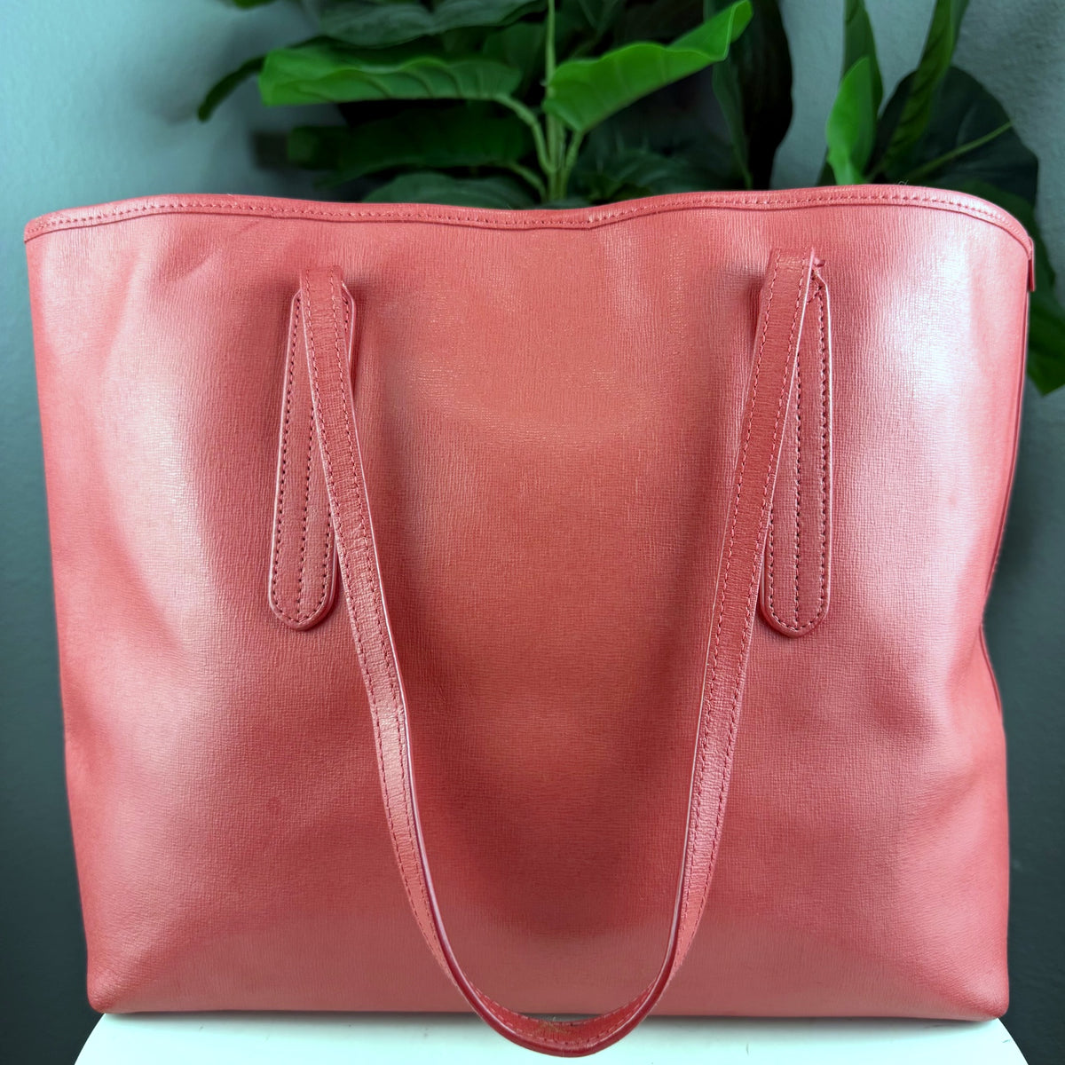 Authentic Furla Coral Pink Saffiano Leather Tote Bag - 02_back.jpg