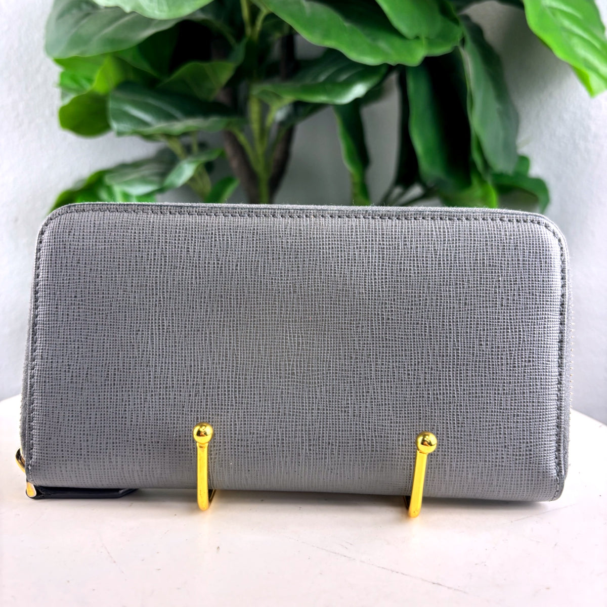 Authentic Fendi Grey Saffiano Leather Zip Around Wallet Gold Hardware - 02_photo.jpg