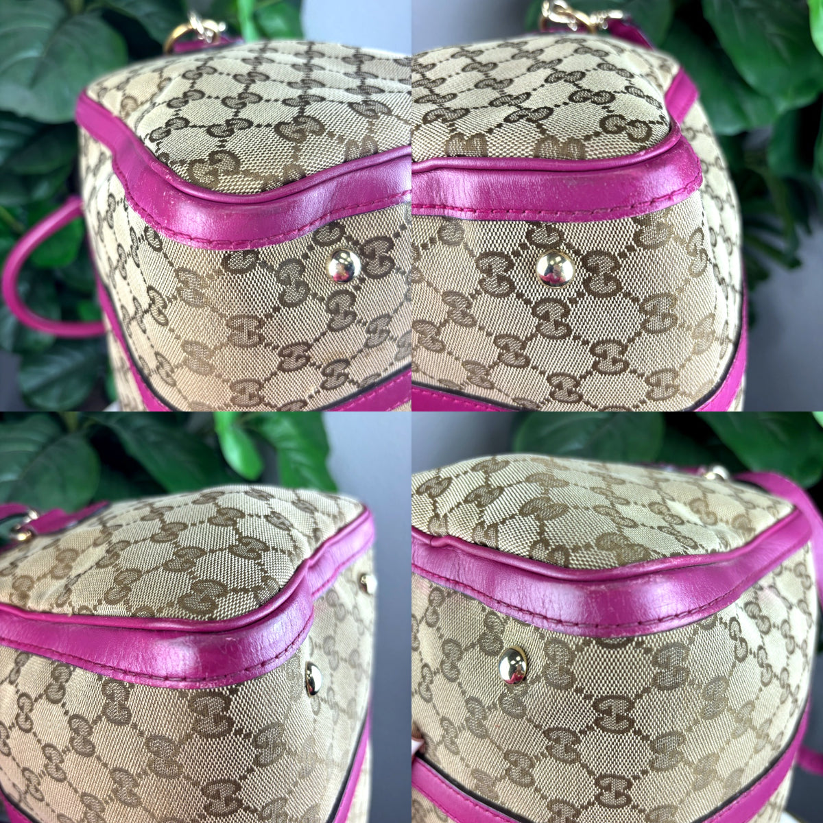 Authentic Gucci GG Canvas Boston Bag with Pink Leather Trim - 04_detail_2.jpg