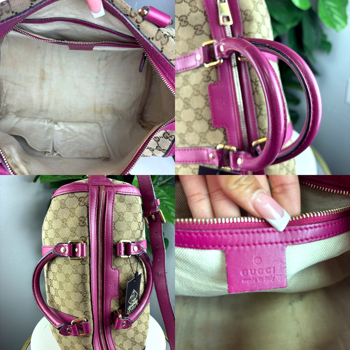 Authentic Gucci GG Canvas Boston Bag with Pink Leather Trim - 05_detail_3.jpg