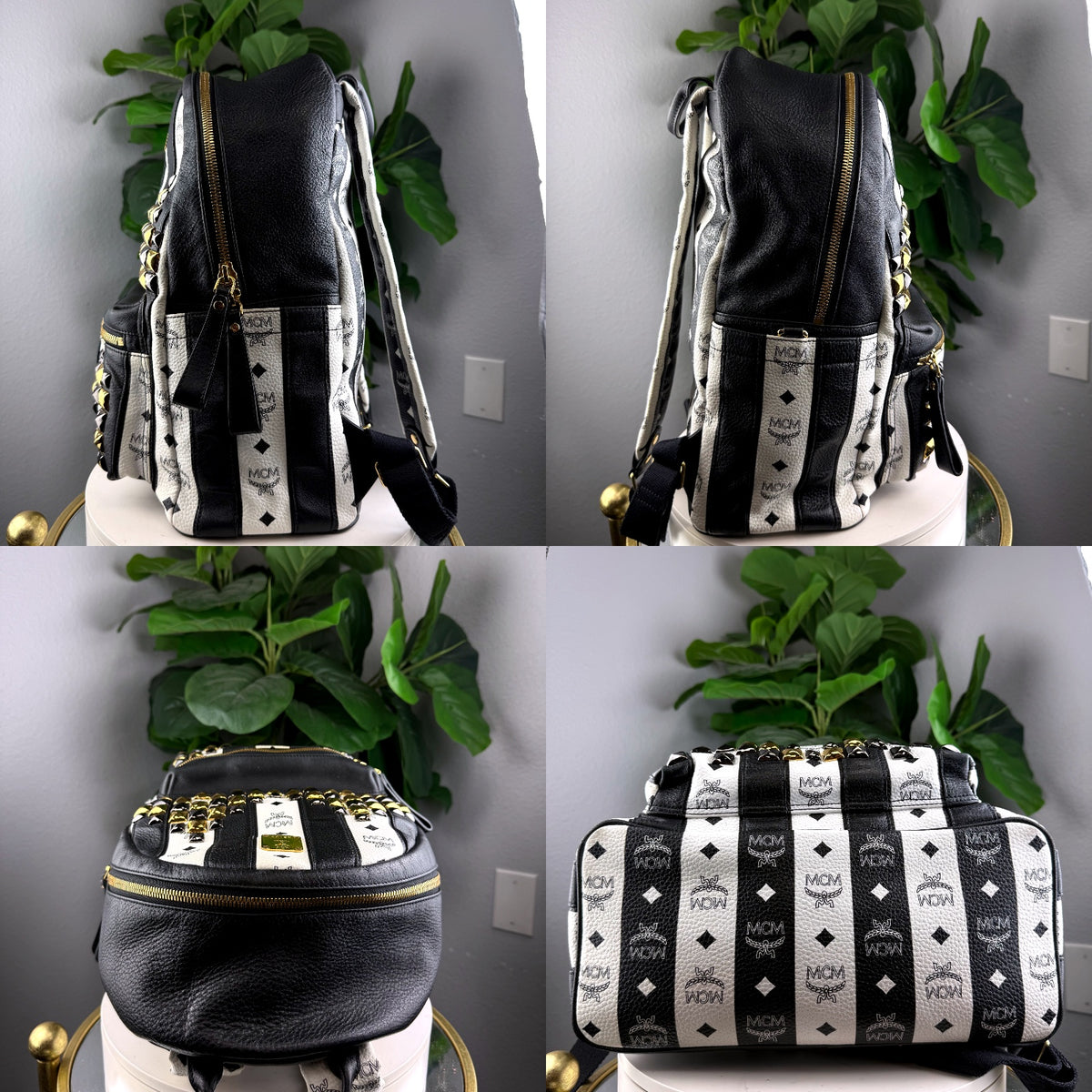 Authentic MCM Stark Studded Visetos Backpack Black White Small - 03_detail_1.jpg