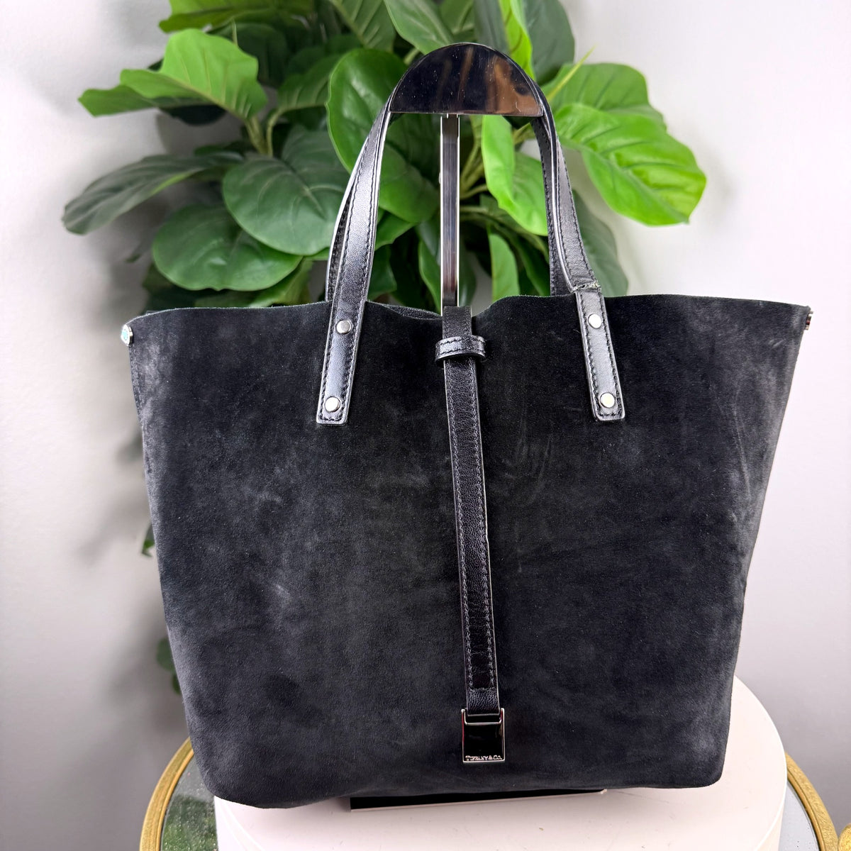 Authentic Tumi Varek Black Suede and Leather Tote Bag - 01_front.jpg