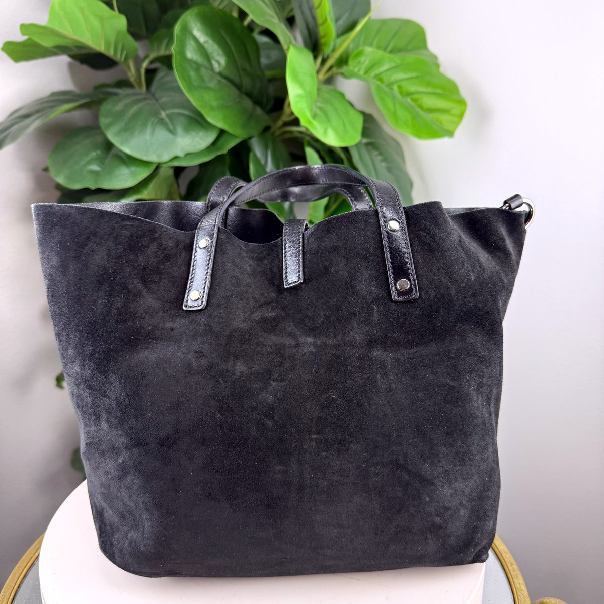 Authentic Tumi Varek Black Suede and Leather Tote Bag - 02_back.jpg