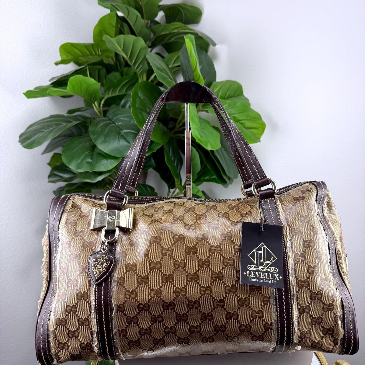 Authentic Gucci GG Canvas Heart Charm Boston Bag Brown - 01_front.jpg