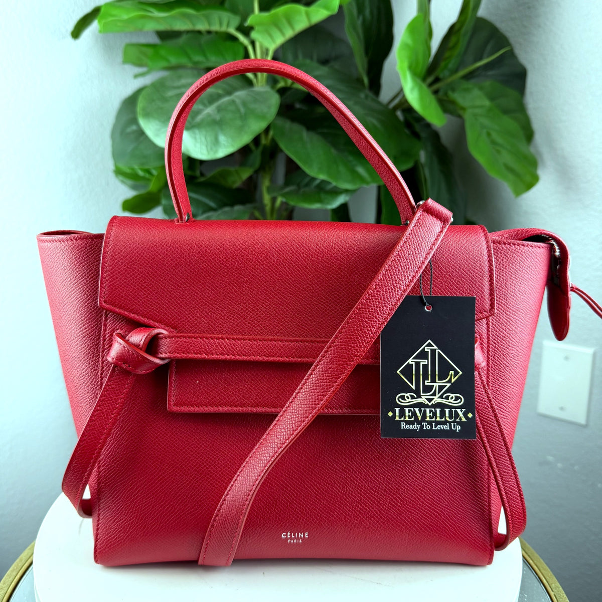 Authentic Celine Mini Belt Bag Red Grained Calfskin Leather - 01_front.jpg