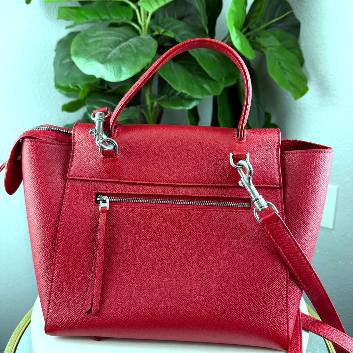 Authentic Celine Mini Belt Bag Red Grained Calfskin Leather - 02_back.jpg