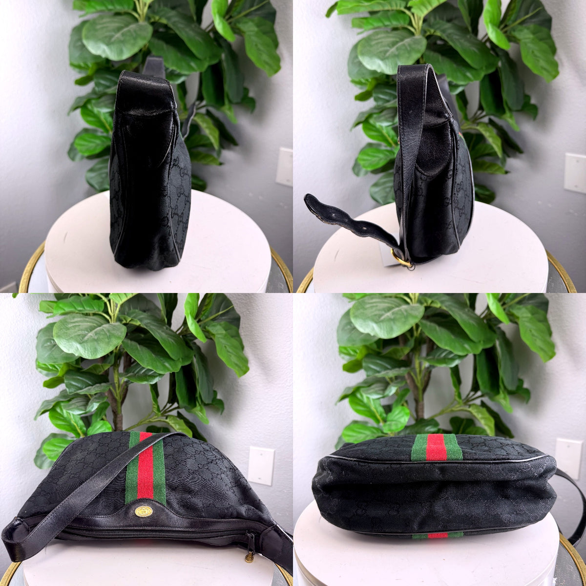 Authentic Gucci Vintage Web Stripe Black GG Canvas Crossbody Shoulder Bag - 03_detail_1.jpg