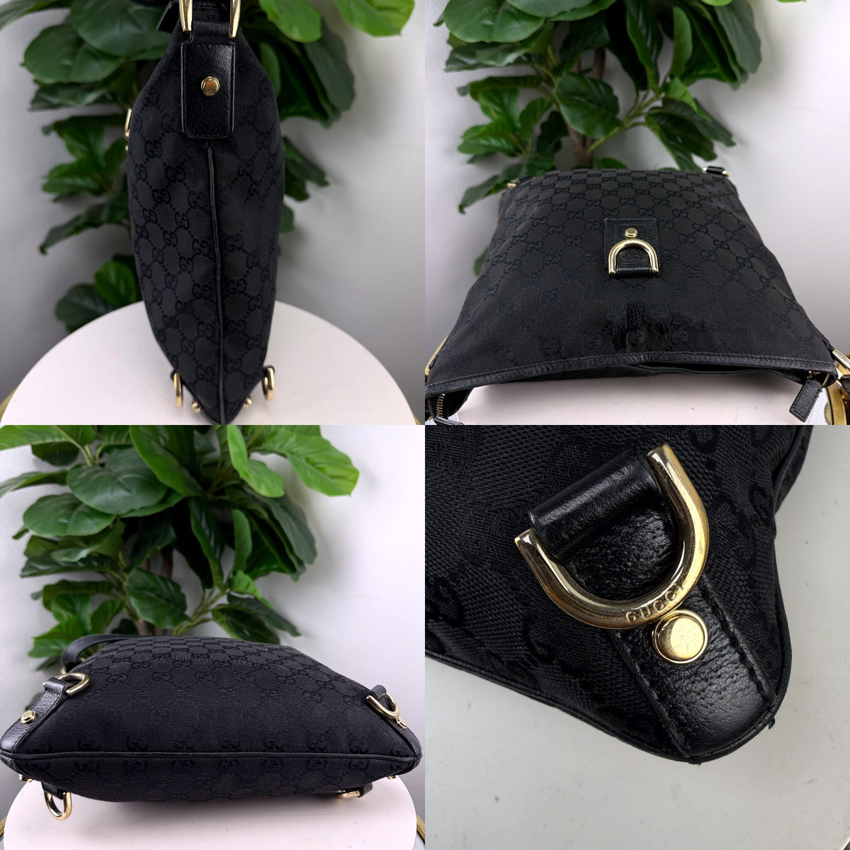 Authentic Gucci GG Canvas Crossbody Messenger Bag Black Gold Hardware - 03_detail_1.jpg