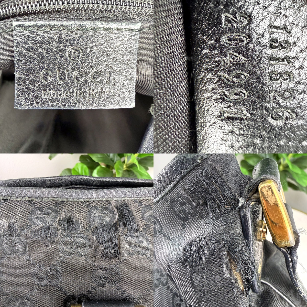 Authentic Gucci GG Canvas Crossbody Messenger Bag Black Gold Hardware - 05_detail_3.jpg