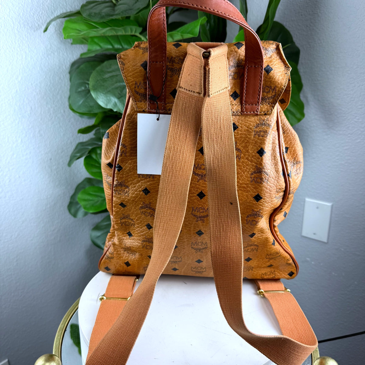 Authentic MCM Visetos Monogram Cognac Coated Canvas Leather Heritage Backpack - 02_back.jpg