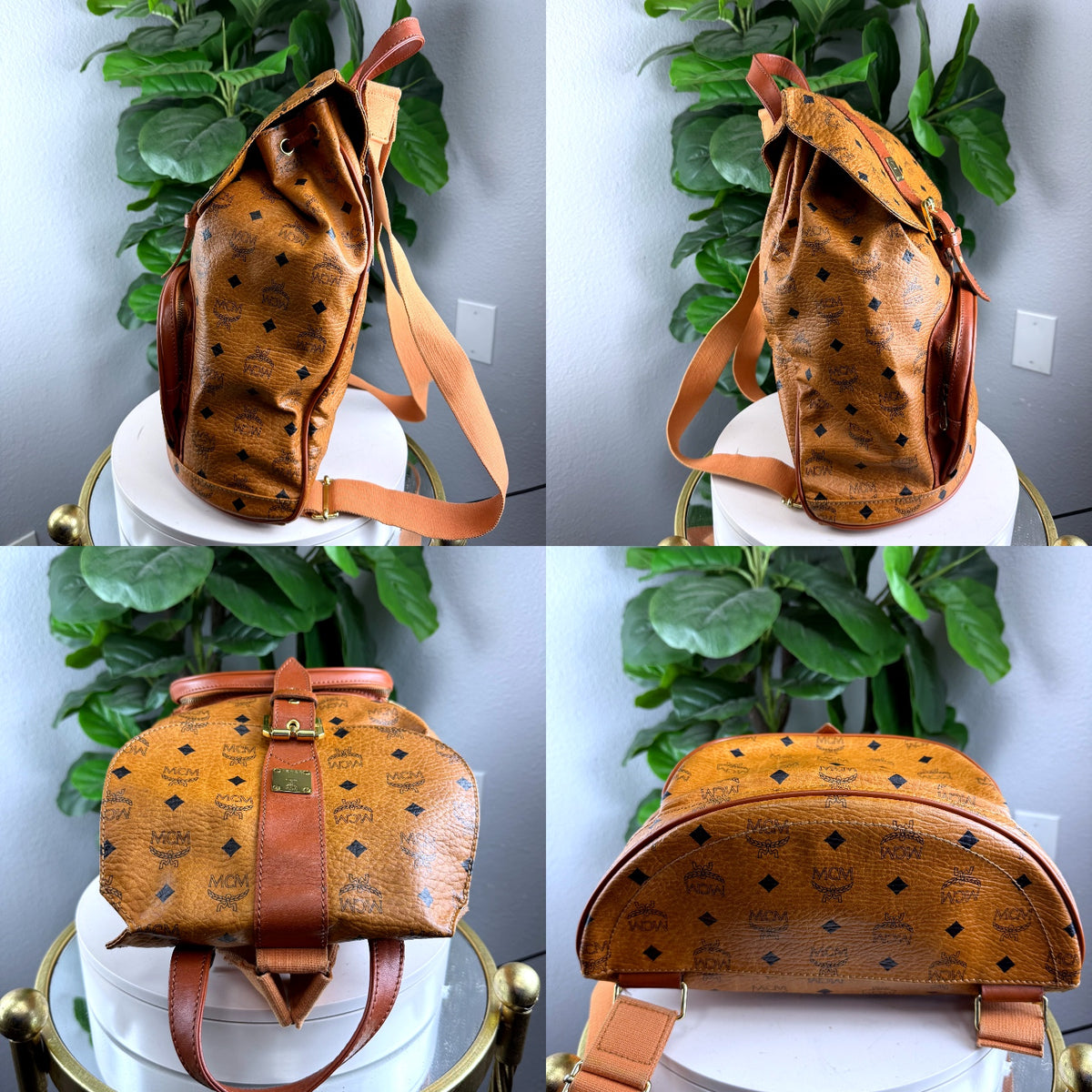 Authentic MCM Visetos Monogram Cognac Coated Canvas Leather Heritage Backpack - 03_detail_1.jpg