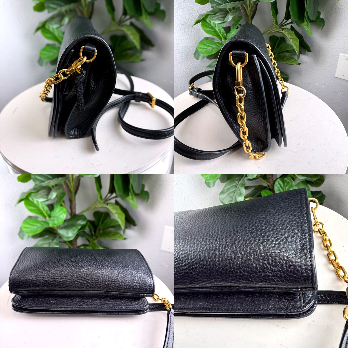 Authentic Tory Burch Britten Black Pebbled Leather Crossbody Bag Gold Hardware - 03_detail_1.jpg
