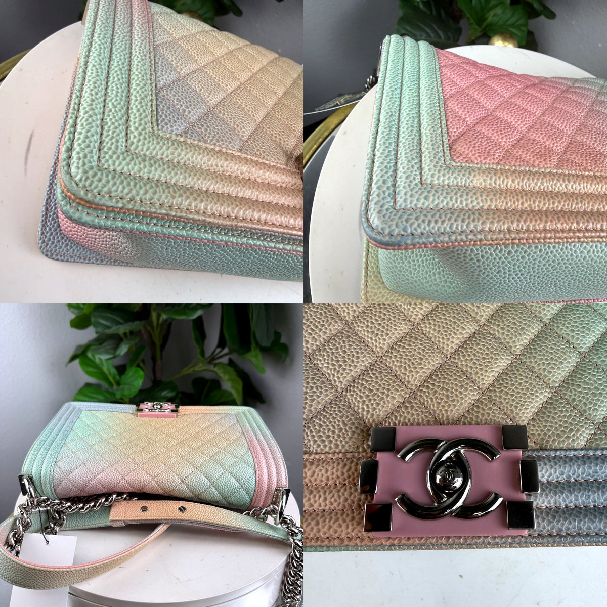 Authentic Chanel Boy Bag Medium Iridescent Caviar Rainbow Quilted Silver Hardware - 04_detail_2.jpg