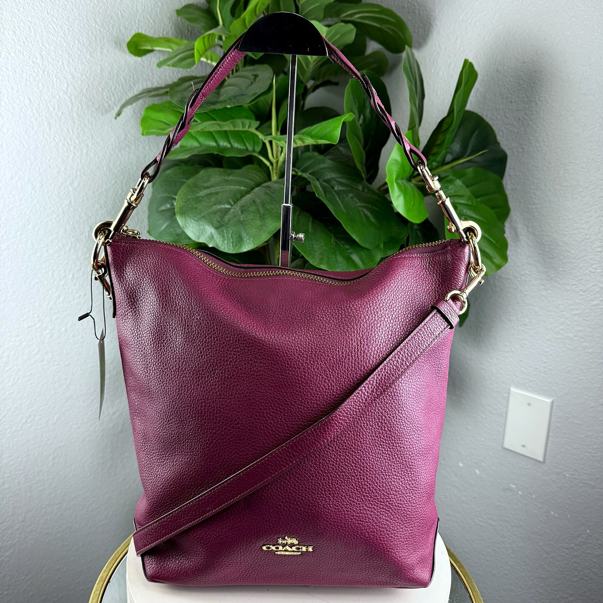 Authentic Coach Pebbled Leather Hobo Bag with Crossbody Strap Burgundy - 01_photo.jpg