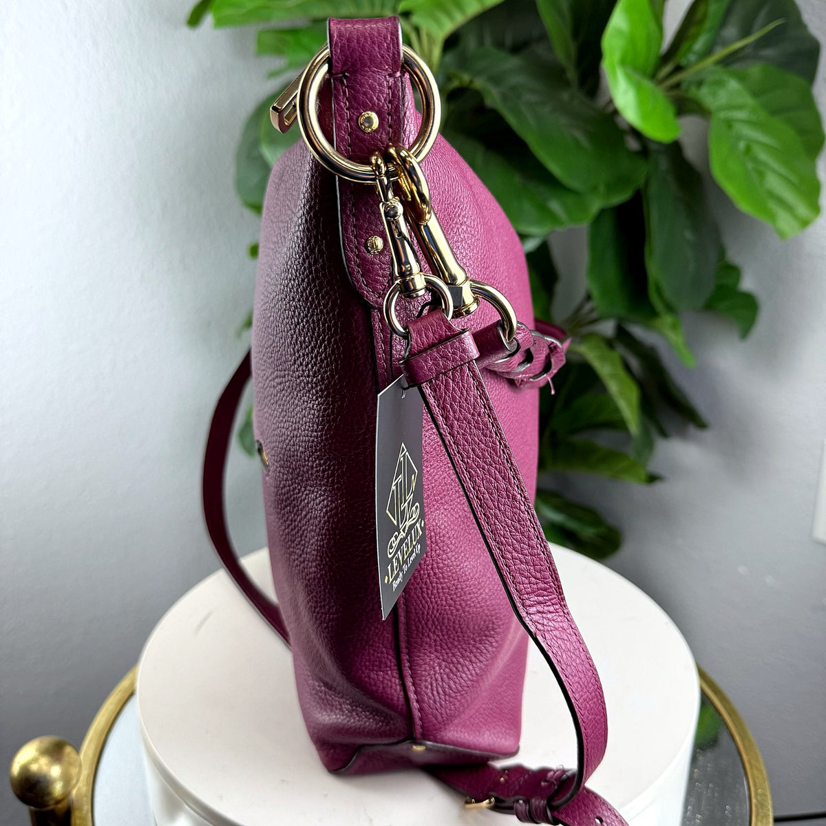 Authentic Coach Pebbled Leather Hobo Bag with Crossbody Strap Burgundy - 04_sides.jpg