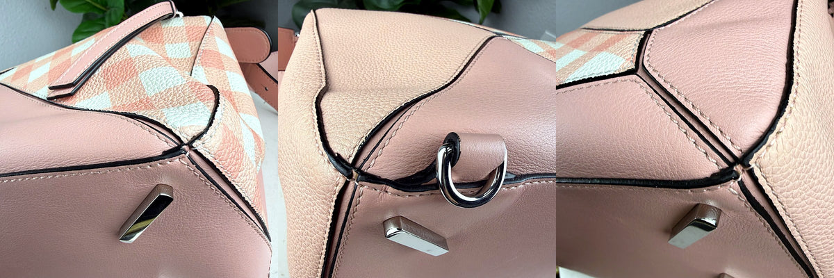 Authentic Loewe Puzzle Small Bag in Pink Gingham and Blush Leather - 05_corners.jpg