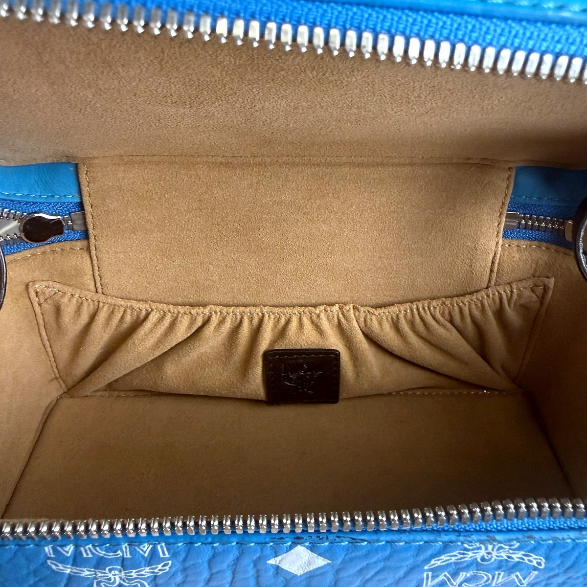 Authentic MCM Blue Visetos Coated Canvas Crossbody Bag - 06_inside.jpg