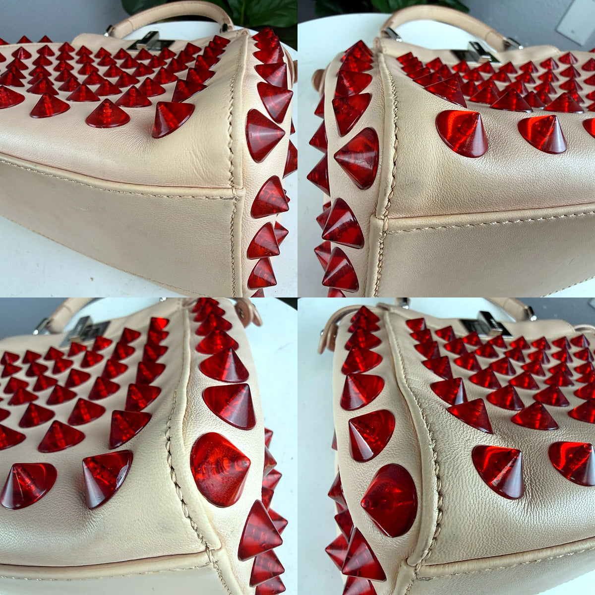 Authentic Fendi Peekaboo Mini Red Crystal Studded Beige Leather Satchel - 03_corners.jpg