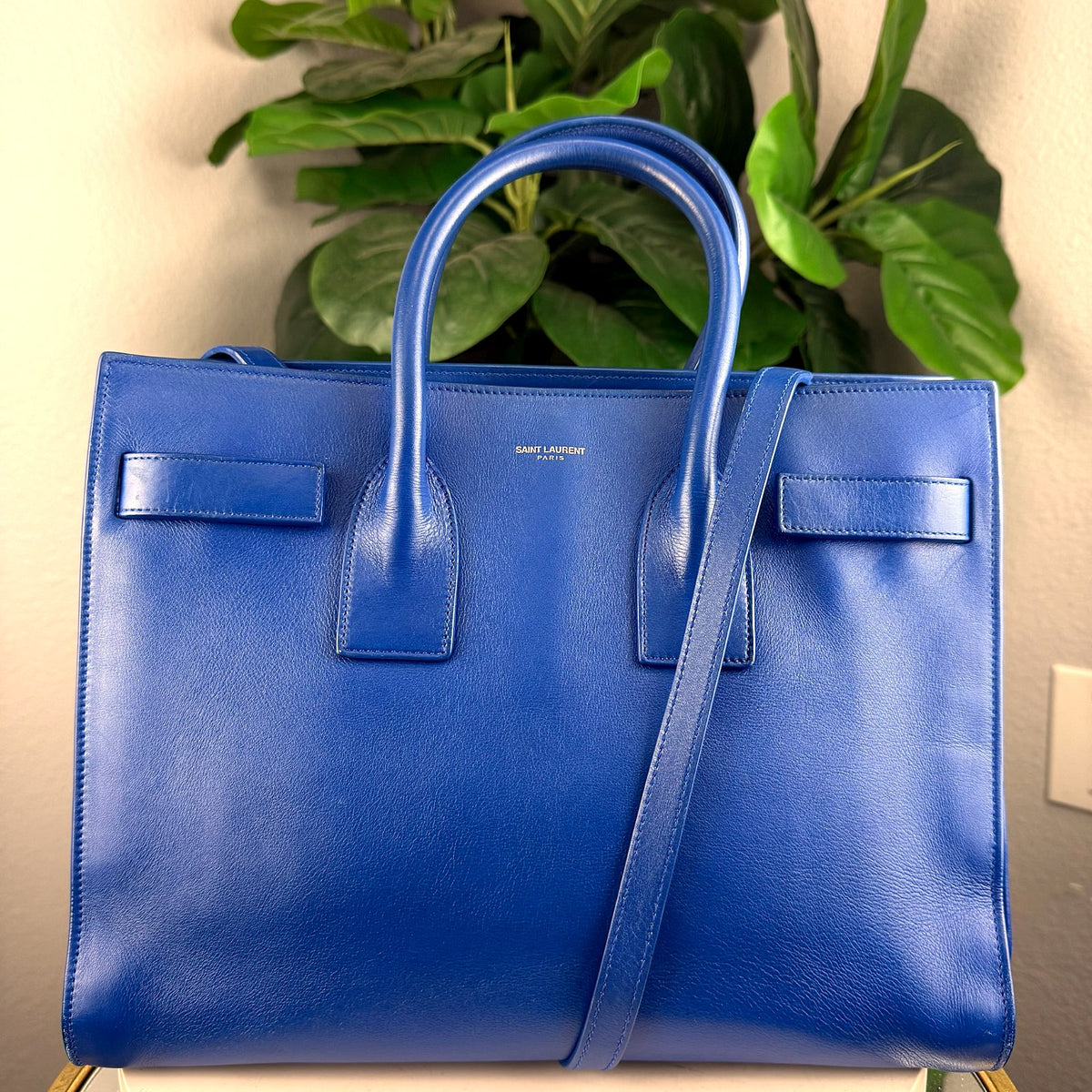 Authentic Saint Laurent Paris Sac de Jour Blue Leather Tote Bag - 01_photo.jpg