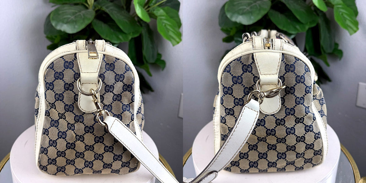 Authentic Gucci Vintage Boston Bag GG Canvas Blue White Leather - 03_sides.jpg