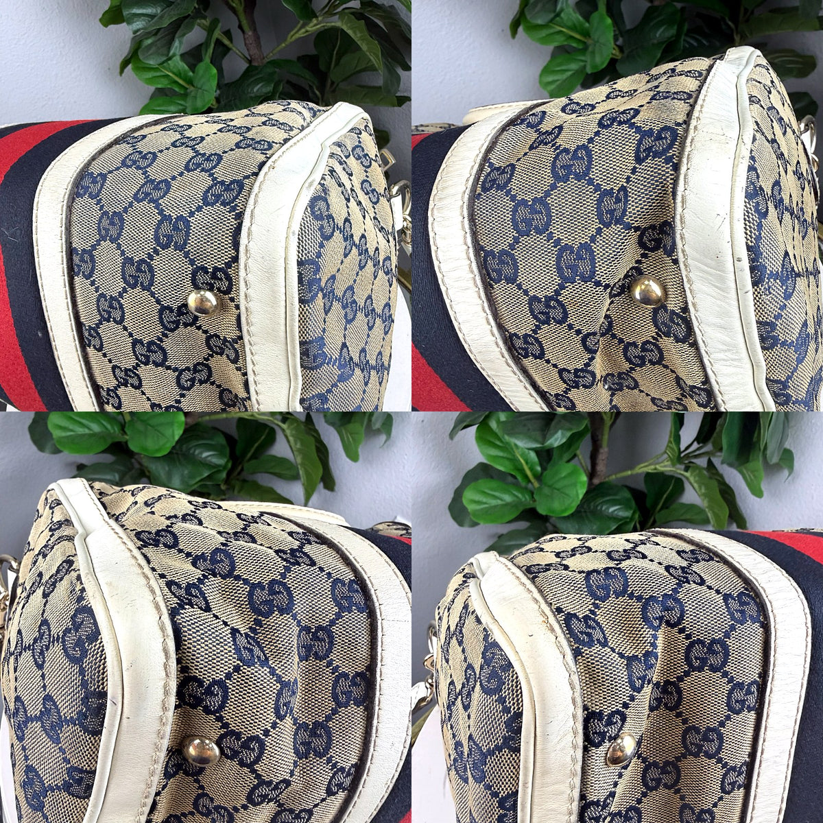 Authentic Gucci Vintage Boston Bag GG Canvas Blue White Leather - 04_corners.jpg