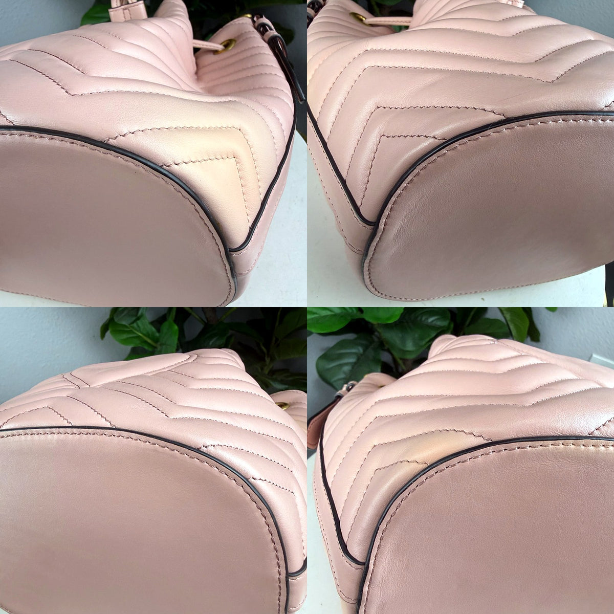 Authentic Gucci GG Marmont Matelassé Leather Mini Bucket Bag Pink - 05_corners.jpg