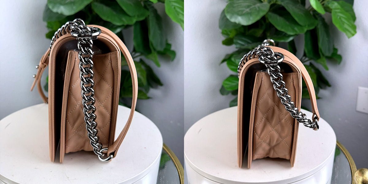 Authentic Chanel Boy Bag Medium Beige Quilted Lambskin Silver Hardware - 03_sides.jpg