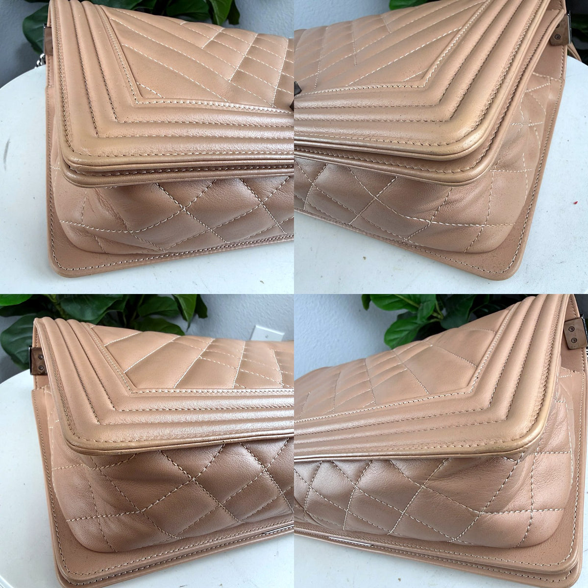 Authentic Chanel Boy Bag Medium Beige Quilted Lambskin Silver Hardware - 04_corners.jpg