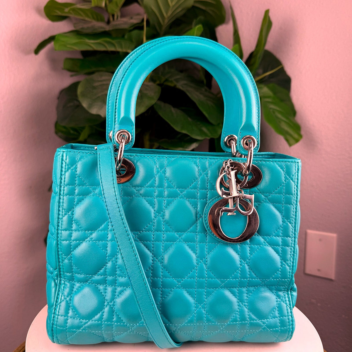 Authentic Christian Dior Lady Dior Medium Turquoise Lambskin Bag - 01_photo.jpg