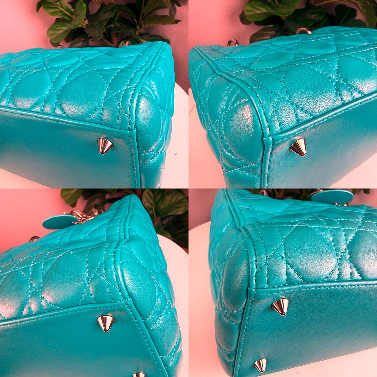 Authentic Christian Dior Lady Dior Medium Turquoise Lambskin Bag - 04_corners.jpg