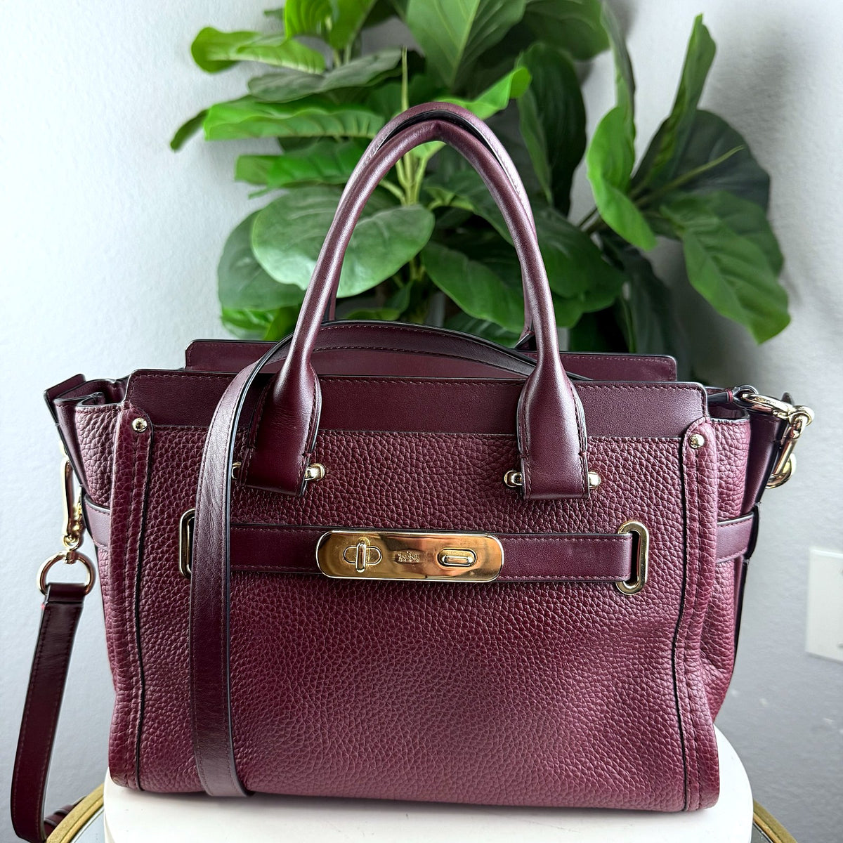 Authentic Coach Swagger 27 Pebbled Leather Satchel in Burgundy - 01_photo.jpg