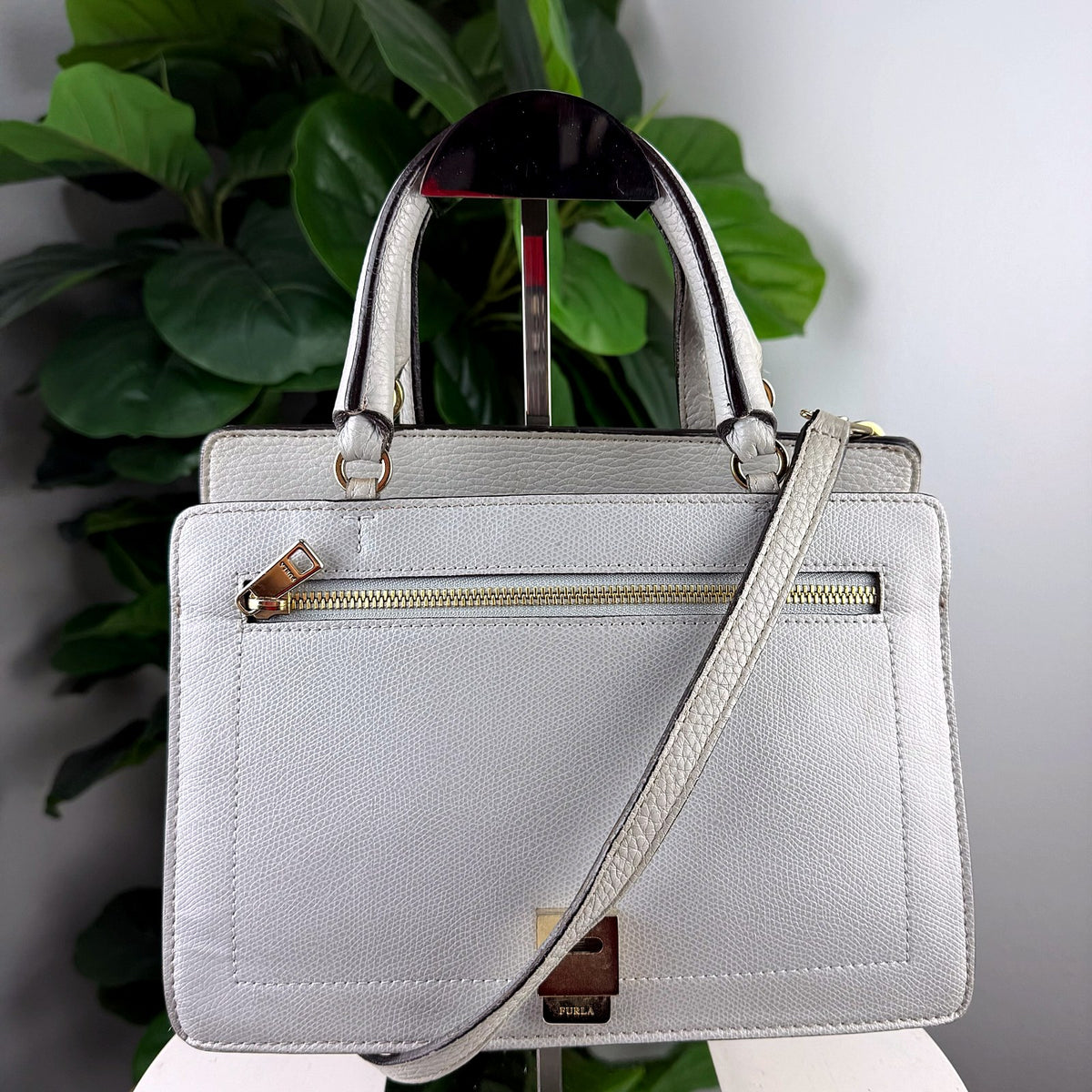 Authentic Furla Small Pebbled Leather Satchel Crossbody Bag in Chalk White - 01_photo.jpg