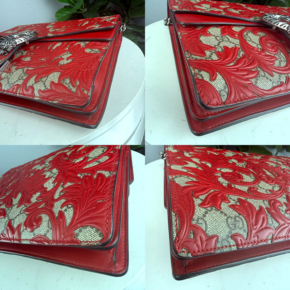 Authentic Gucci Dionysus Small GG Supreme Shoulder Bag Red Leather - 03_corners.jpg