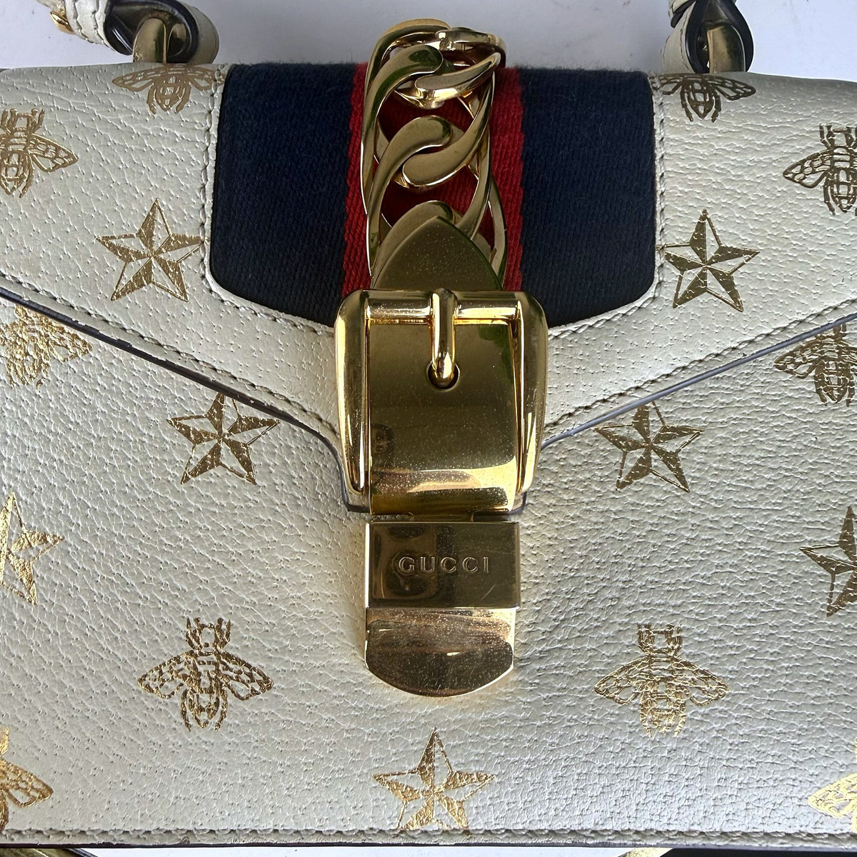 Authentic Gucci Sylvie Mini Top Handle Bag Cream Bees Stars - 03_photo.jpg