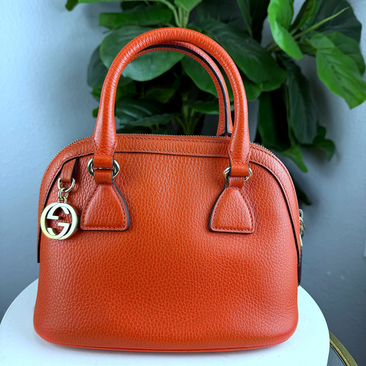 Authentic Gucci GG Charm Small Dome Satchel Orange Leather Handbag - 01_photo.jpg