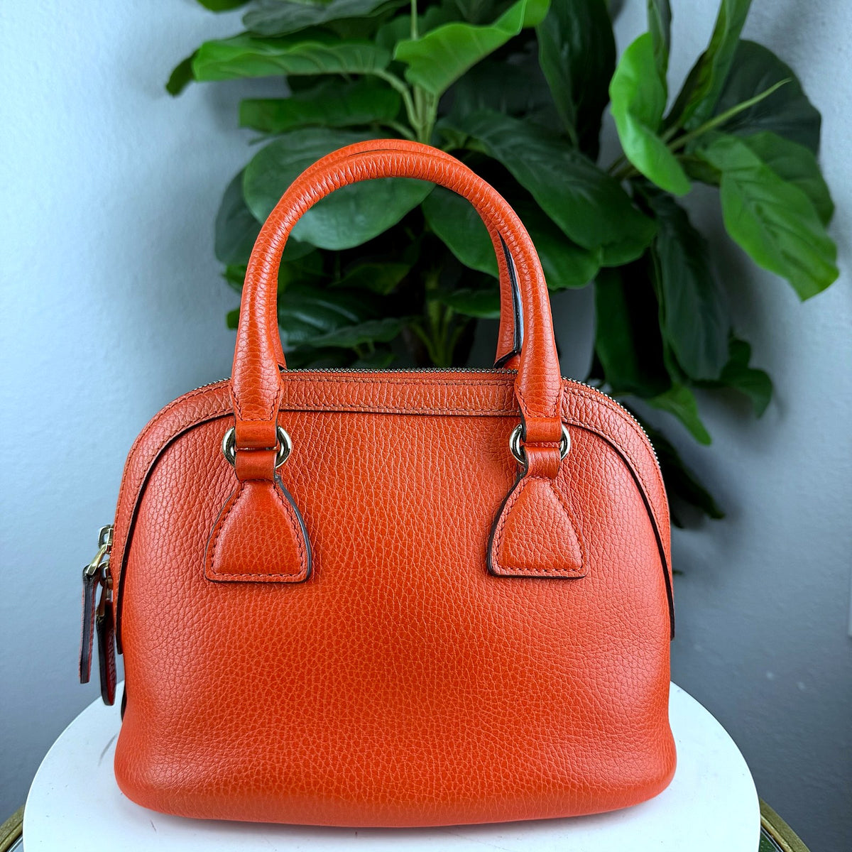 Authentic Gucci GG Charm Small Dome Satchel Orange Leather Handbag - 02_photo.jpg