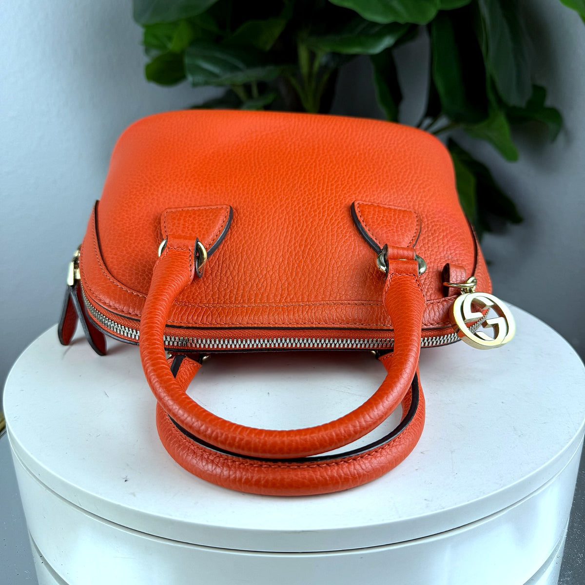 Authentic Gucci GG Charm Small Dome Satchel Orange Leather Handbag - 06_extra_2.jpg