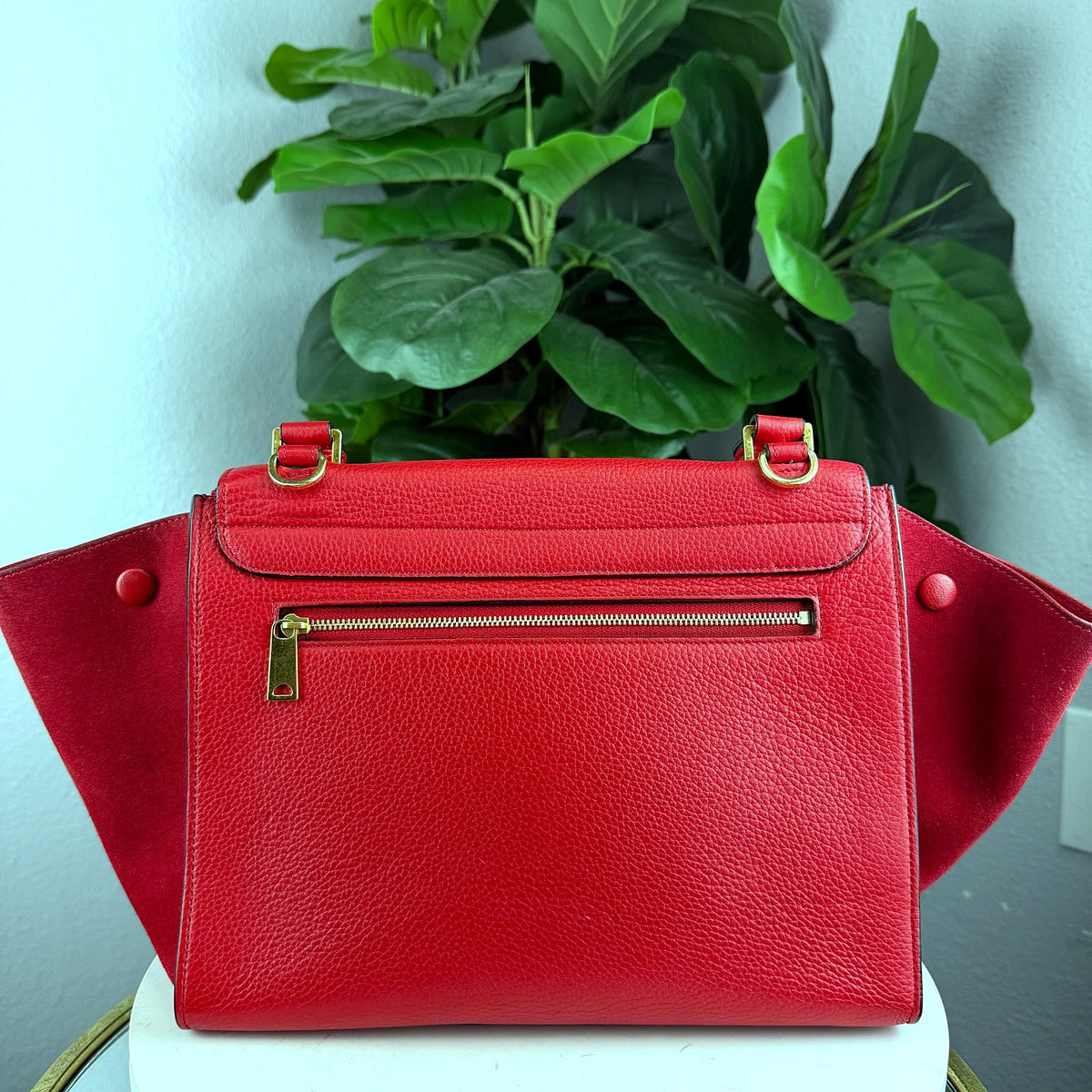 Authentic Celine Small Trapeze Bag in Red Grained Calfskin Leather - 02_photo.jpg
