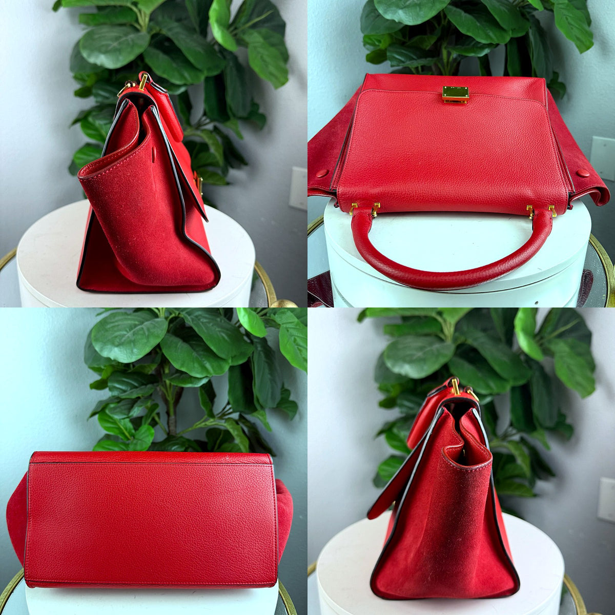 Authentic Celine Small Trapeze Bag in Red Grained Calfskin Leather - 04_extra.jpg