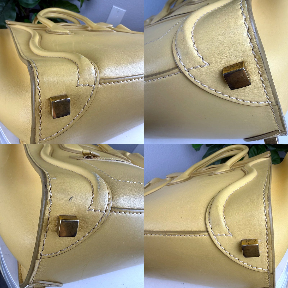 Authentic Celine Nano Luggage Tote Yellow Calfskin Leather Handbag - 04_corners.jpg