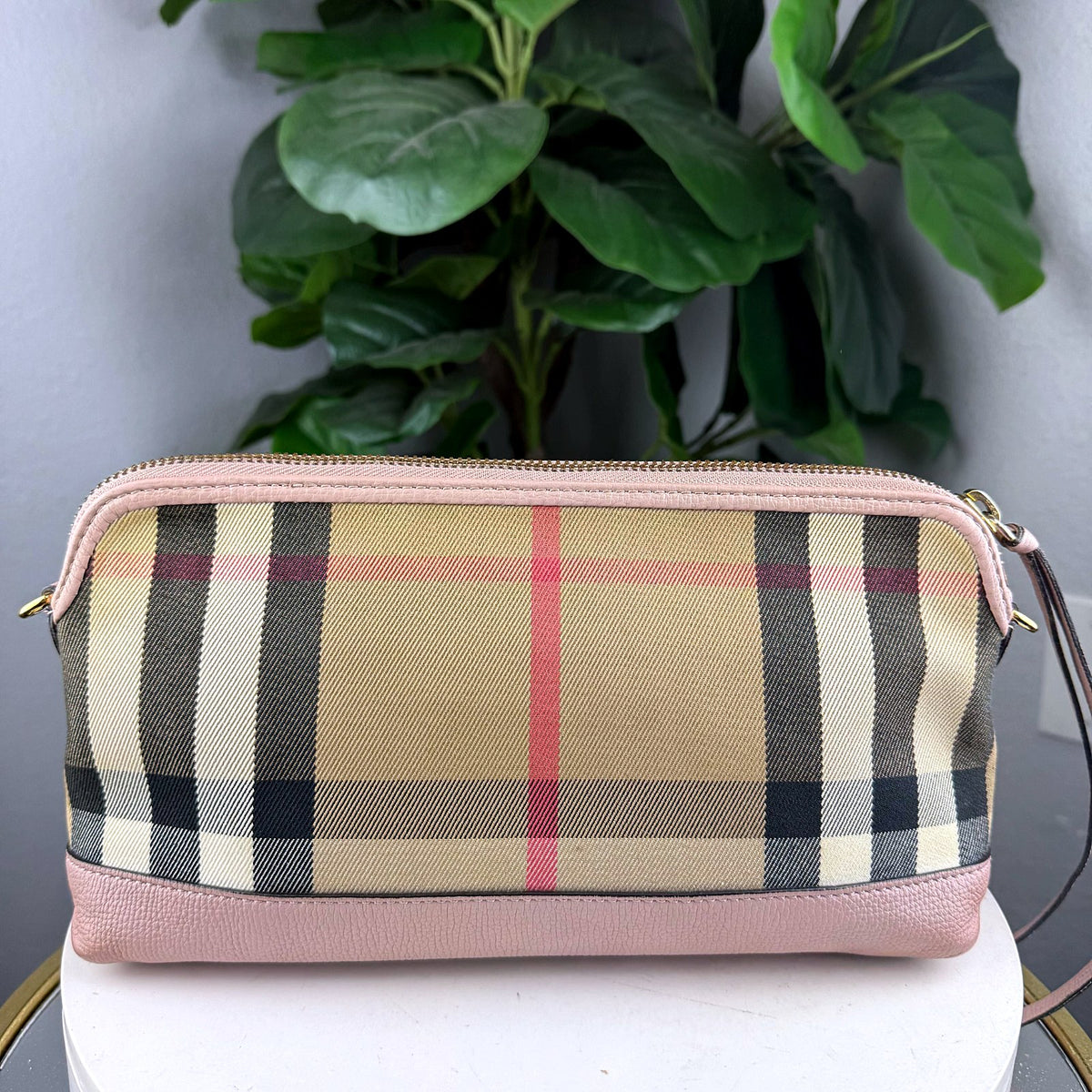 Authentic Burberry House Check Canvas Leather Trim Crossbody Bag Pink - 02_photo.jpg