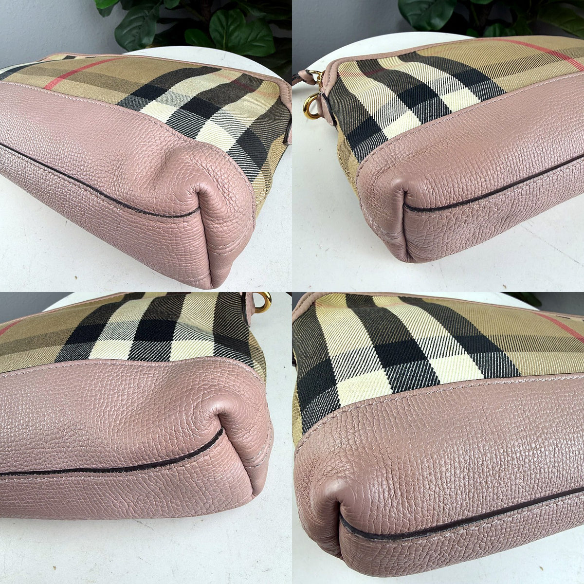 Authentic Burberry House Check Canvas Leather Trim Crossbody Bag Pink - 03_corners.jpg