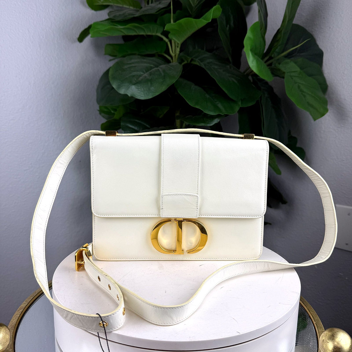 Authentic Dior 30 Montaigne White Calfskin Leather Shoulder Bag Gold Hardware - 01_photo.jpg