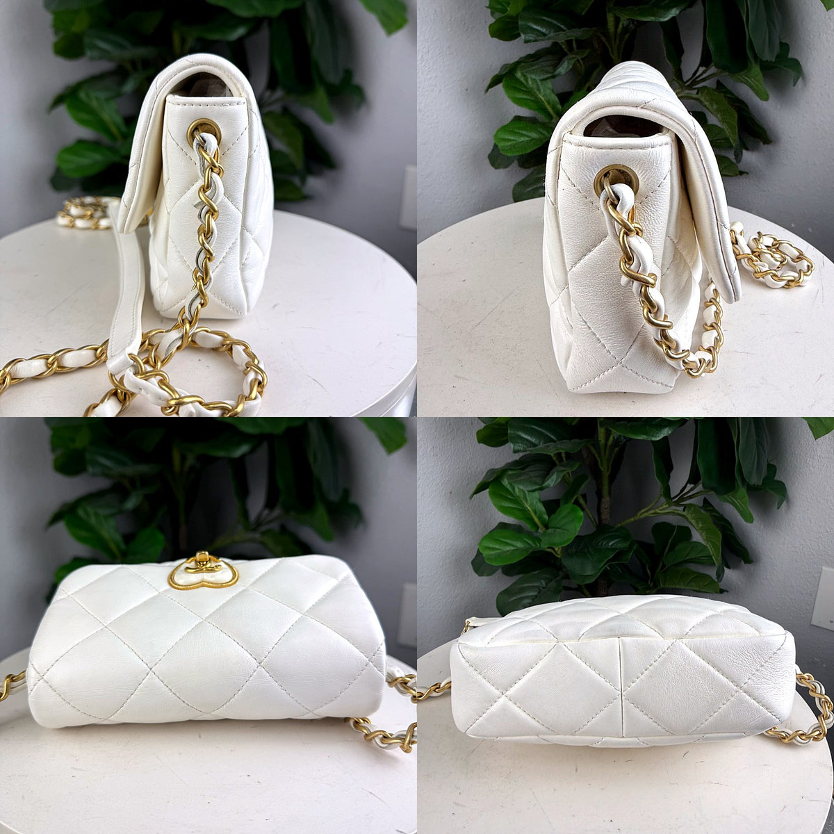 Authentic Chanel White Quilted Lambskin Heart Flap Bag Gold Hardware - 06_extra.jpg