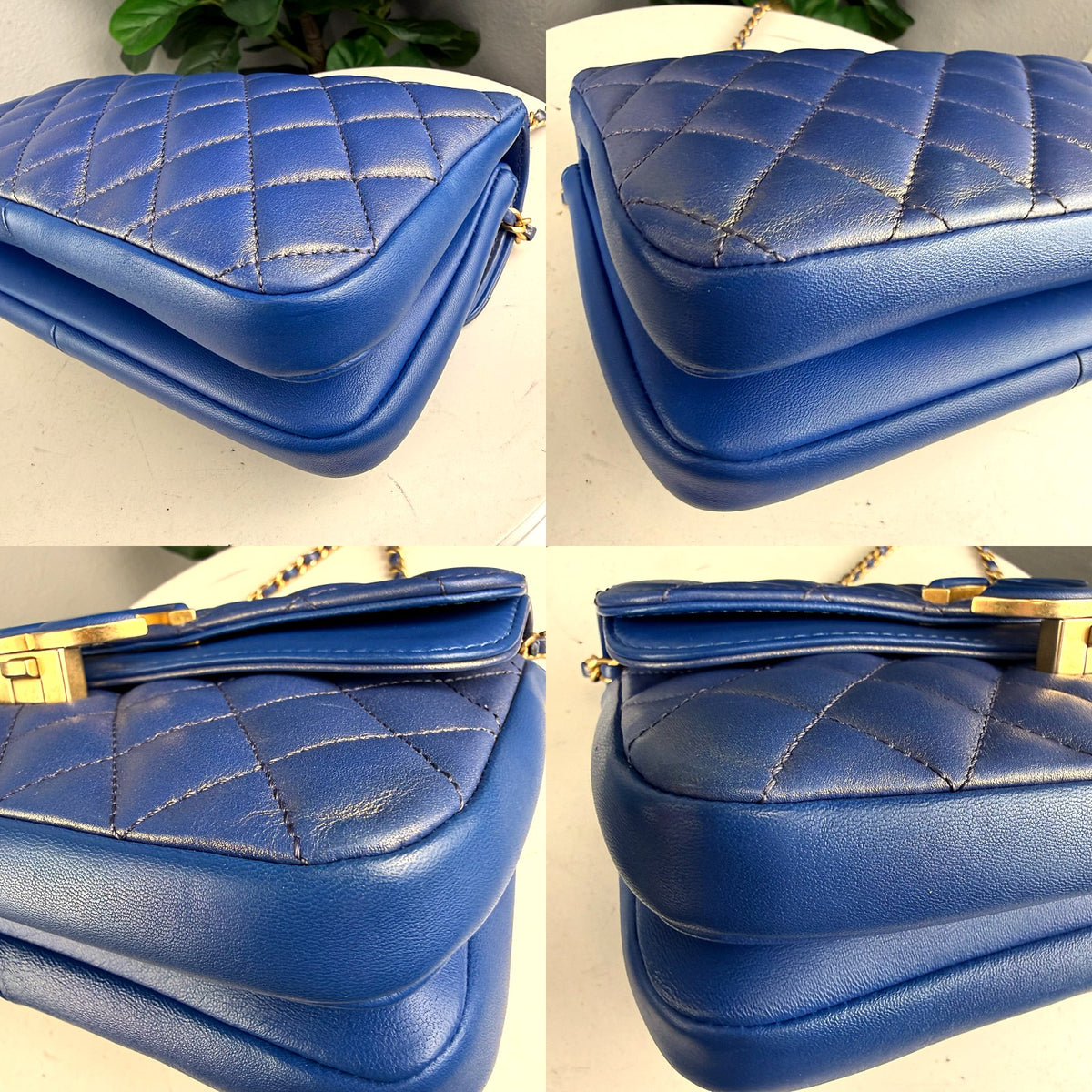 Authentic Chanel Iridescent Blue Quilted Lambskin Filigree Flap Bag Gold Hardware - 03_corners.jpg